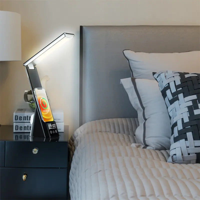 3 in 1 QI Wireless Charger LED Desk Lamp With Alarm.