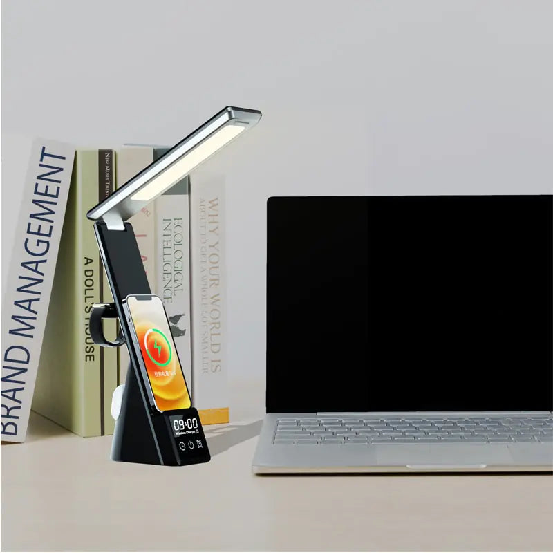 3 in 1 QI Wireless Charger LED Desk Lamp With Alarm.