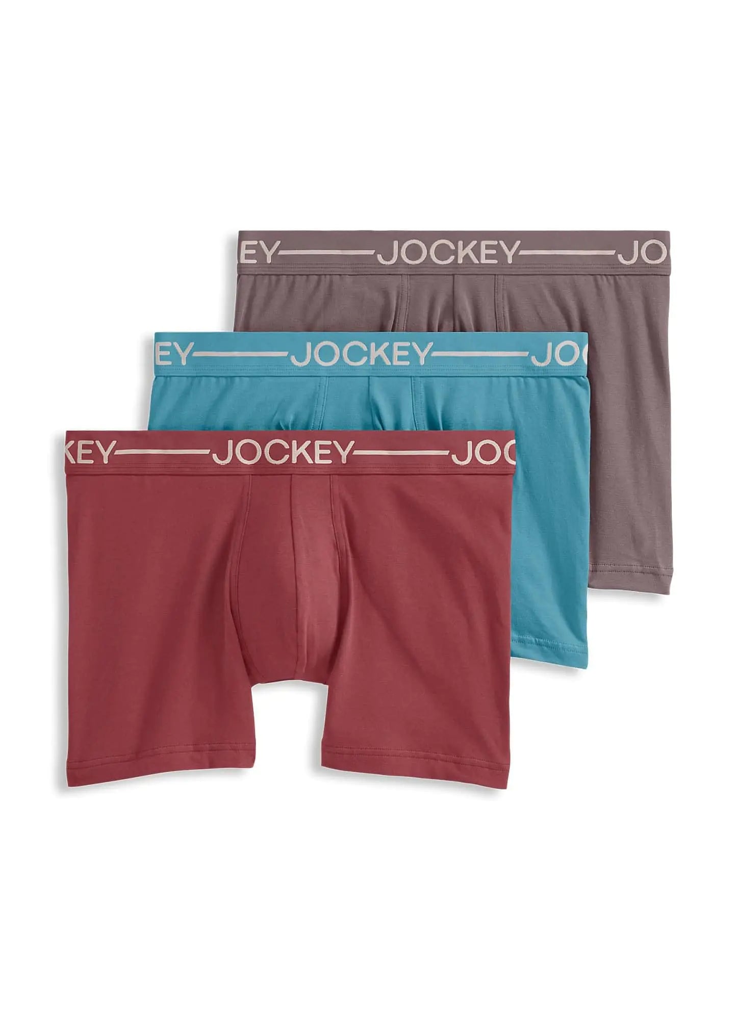 Jockey Mens Underwear Organic Cotton Stretch 4" Trunk - 3 Pack Leather Red/Dusty Skies/Raisin L