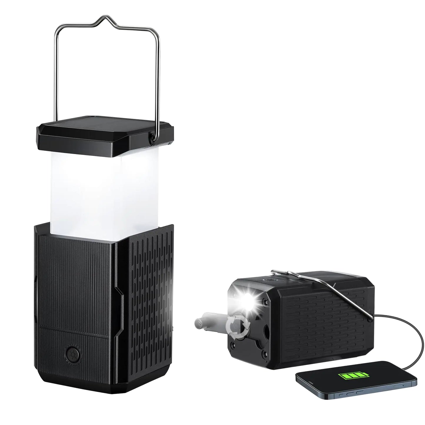 2 Pack Camping Lantern Rechargeable Hand Crank & Solar Camping Lights with USB Output Tent Lights for Camping Portable Camp Lamp Camping Hurricane Home Power Failure Essentials (Black 2 Pack)
