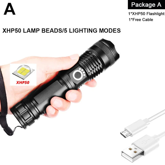 Dropshipping XHP90 LED Flashlight: USB Rechargeable Power Display Torch
