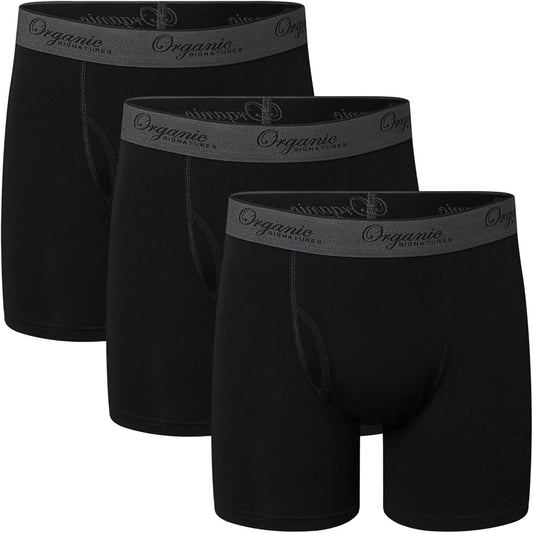 Organic Signatures Mens Underwear Boxer Briefs Cool Soft Stretchy Ethical 3 Pack (XX-Large Black)